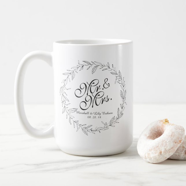 Herr-u. Frau-Simple Floral Wedding Classic Tasse (Mit Donut)