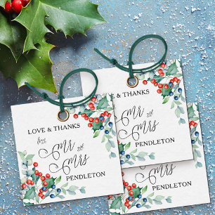 Herr und Frau Calligraphy Holly and Berries Geschenkanhänger