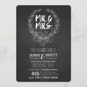 Herr und Frau Chalkboard Free Beer Wedding Einladung