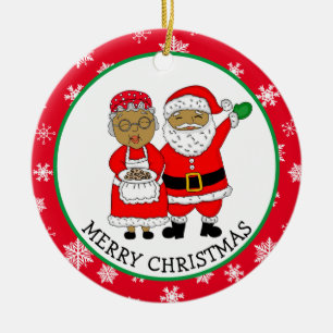 Herr und Frau Claus, afroamerikanischer Weihnachts Keramik Ornament