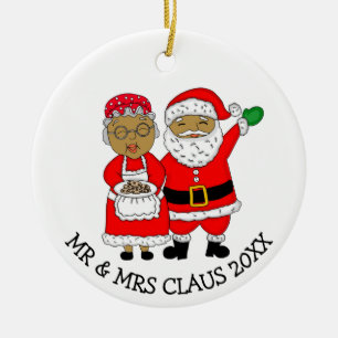 Herr und Frau Claus, afroamerikanischer Weihnachts Keramik Ornament