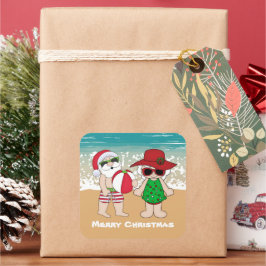 Herr und Frau Claus Weihnachts-Urlaub Strand Quadratischer Aufkleber