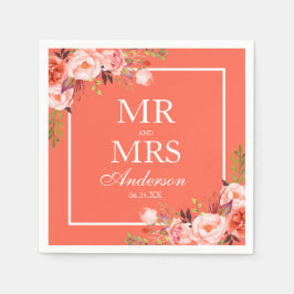 Herr und Frau Coral Floral White Wedding Serviette