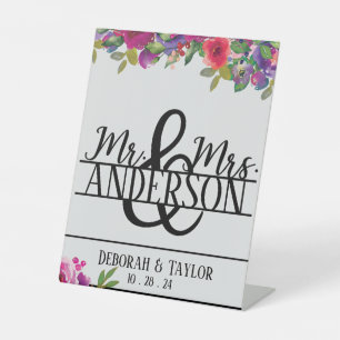 Herr und Frau Custom Floral Wedding Custom Sockelschild