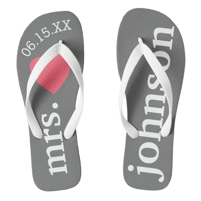 Herr und Frau Custom Text Honeymoon mit Herz Flip Flops (Fußbett)