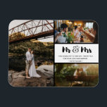 Herr und Frau Dankeschön Foto Collage Schwarz und  Magnet<br><div class="desc">Niedliche "Mr. and Mrs." Hochzeitsmagnete mit drei Ihrer Lieblings-Fotos. Zeigen Sie Ihrer Familie und Ihren Freunden Ihre Wertschätzung für die Teilnahme an Ihrer Hochzeitsfeier mit einem dieser schönen Keepsakes. Passen Sie Ihre kurzen Nachrichten und Namen an. Kontaktieren Sie mich über den unten stehenden Button, wenn Sie Hilfe bei Ihren Fotos...</div>