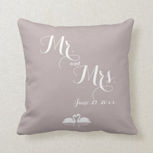 Herr und Frau Elegant Gray Wedding Pillows Swans Kissen