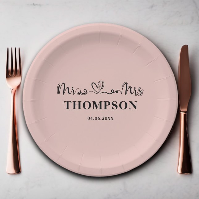 Herr und Frau Elegant Simple | Rose Gold Pappteller (Von Creator hochgeladen)