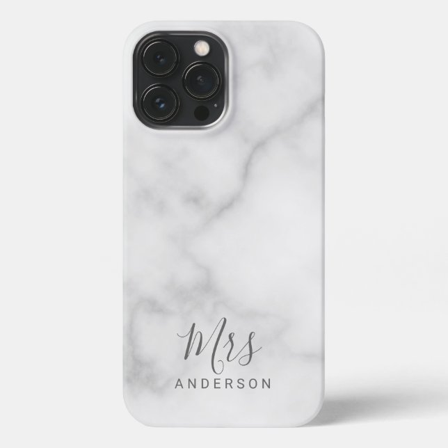 Herr und Frau | Elegante Marble Moderne Schrift iPhone Hülle (Rückseite)