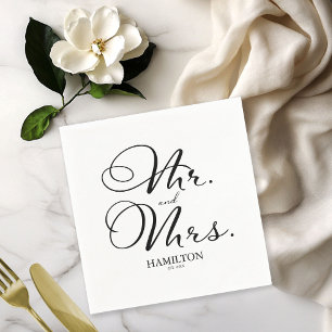 Herr und Frau - Elegantes schwarzes Skript Hochze Serviette