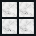Herr und Frau| Elegantes weißes Marmor Modernes Sk Untersetzer Set<br><div class="desc">"Mr. and Mrs." Elegantes White Marble Modern Script Personalisiert Couple Geschenk

Perfekt als Hochzeitsgeschenke für Neuvermählte,  Hochzeitsgeschenke,  Valentins Tagesgeschenke und Geschenk für alle Anlässe.</div>