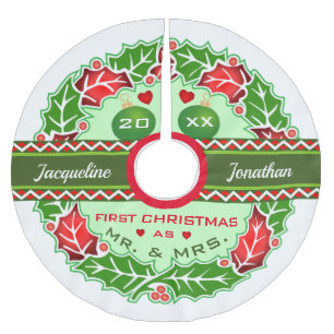 Herr und Frau First WEDDED Christmas Holly Wreath Polyester Weihnachtsbaumdecke