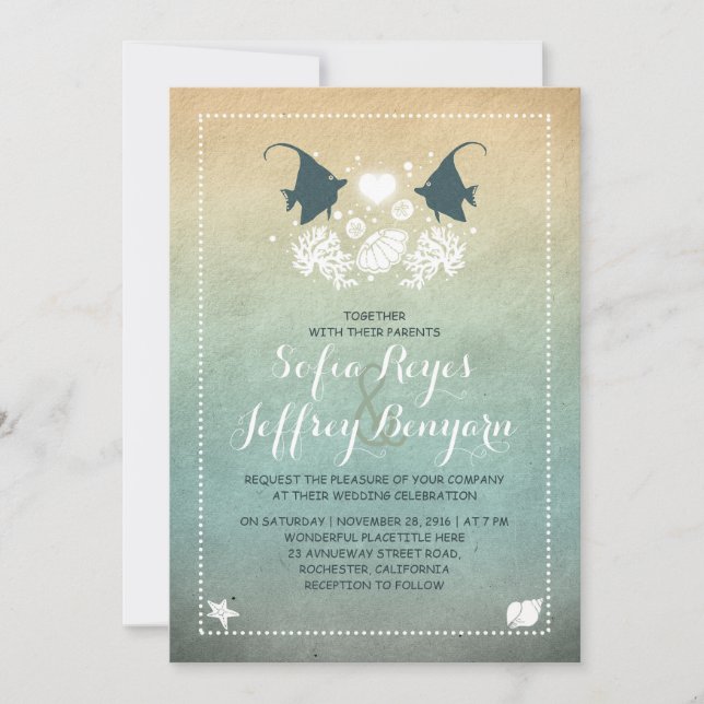 Herr und Frau Fish Beach Einladung zur Hochzeit (Vorderseite)