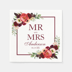 Herr und Frau Floral Burgundy Boho Wedding Serviette