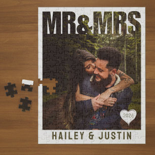 Herr und Frau Foto Block Herz Jubiläumsname Puzzle