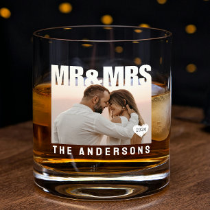 Herr und Frau Foto Block Herz Jubiläumsname Whiskyglas