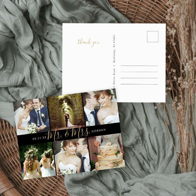 Herr und Frau Foto Collage Wedding Vielen Dank Postkarte (Von Creator hochgeladen)