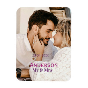 Herr und Frau fügen Familienname Foto Datum Hochze Magnet
