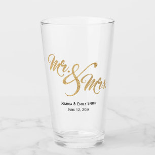 Herr und Frau Gold Glitzer Gastgeschenk Hochzeit G Glas