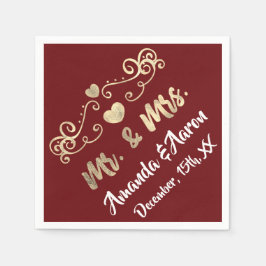 Herr und Frau Heart Burgundy Maroon Champaigne Gol Serviette