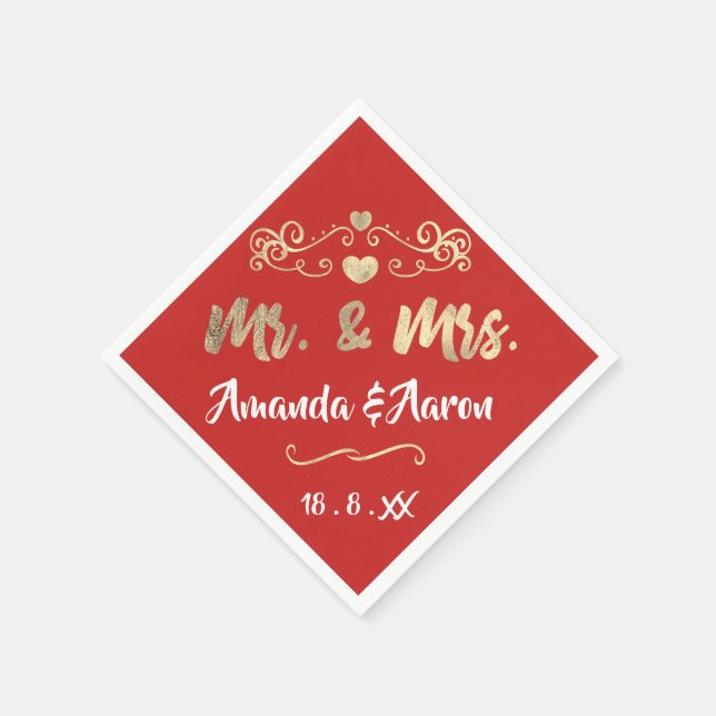 Herr und Frau Heart Red Ruby Champaigne Gold Serviette (Ecke)