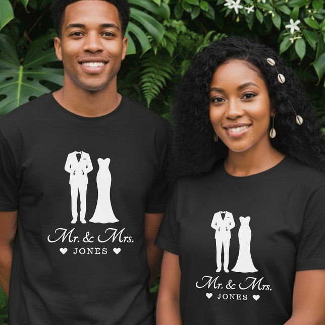 Herr und Frau Hochzeitskleid Smoking Frischvermähl T-Shirt (Mr & Mrs Wedding Dress Tuxedo Newlywed Couple T-Shirt
)