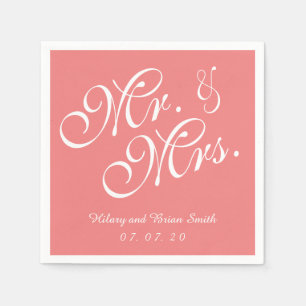 Herr und Frau Light Coral Wedding Paper Napkins Serviette