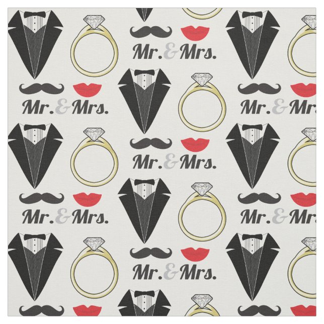 Herr und Frau Lips Mustache Ring Tuxedo Wedding Stoff (Muster)