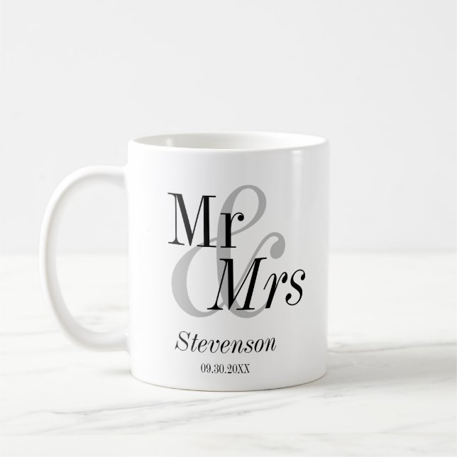 Herr und Frau Minimal Modern Wedding Gift Kaffeetasse (Links)
