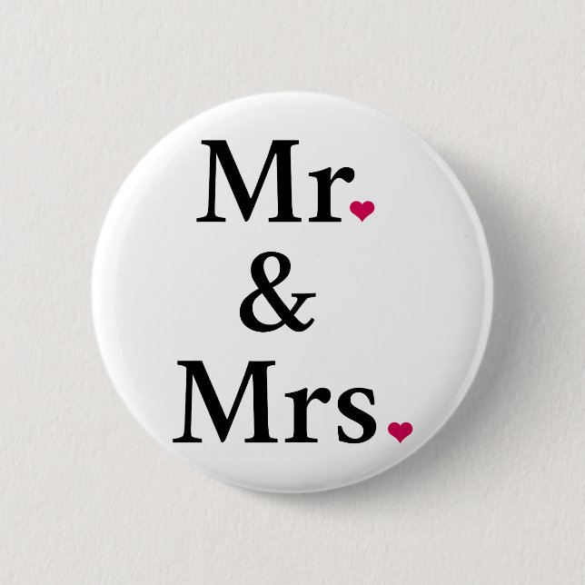 Herr und Frau mit zwei roten Herzen Button (Vorderseite)