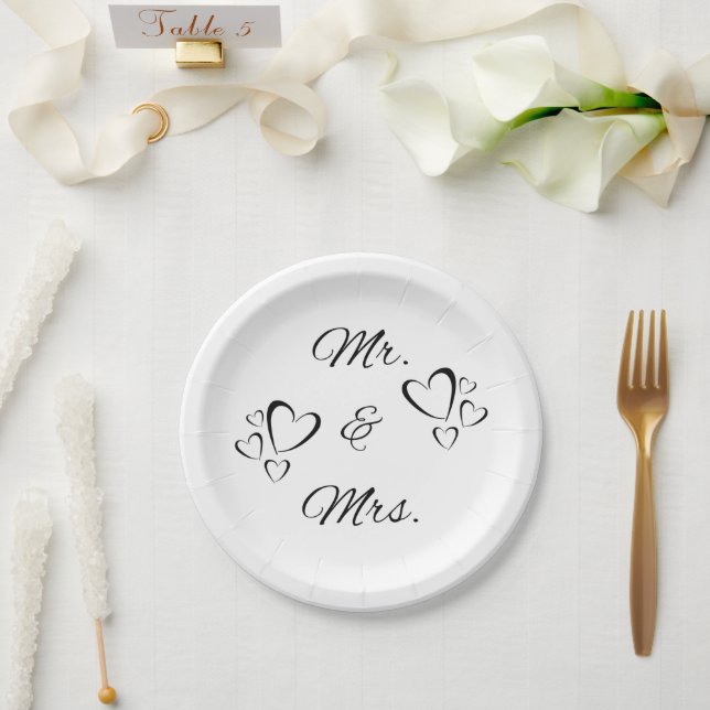 Herr und Frau Modern Script White Hochzeit  Pappteller (Hochzeit)