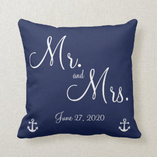 Herr und Frau Navy Blue Nautical Wedding Pillows Kissen