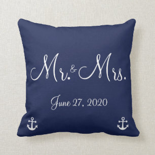 Herr und Frau Navy Blue Nautical Wedding Pillows Kissen