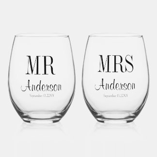 Herr und Frau Neuvermählte Typografie Hochzeit Ste Weinglas Ohne Stiel