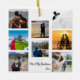 Herr und Frau Newlywed Custom 8 Foto Grid Keramikornament