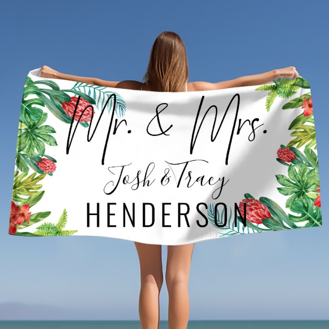 Herr und Frau Newlyweds oder Jubiläumsgeschenk Tro Strandtuch (Mr and Mrs Newlyweds or Anniversary Gift Tropical Beach Towel)