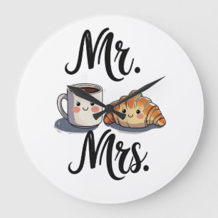 Herr und Frau Niedlich Coffee and Croissant Couple Große Wanduhr
