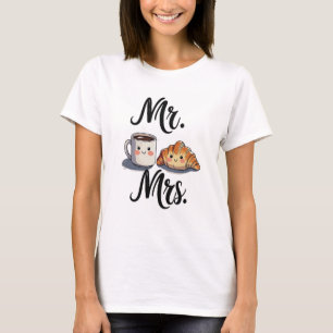 Herr und Frau Niedlich Coffee and Croissant Couple T-Shirt