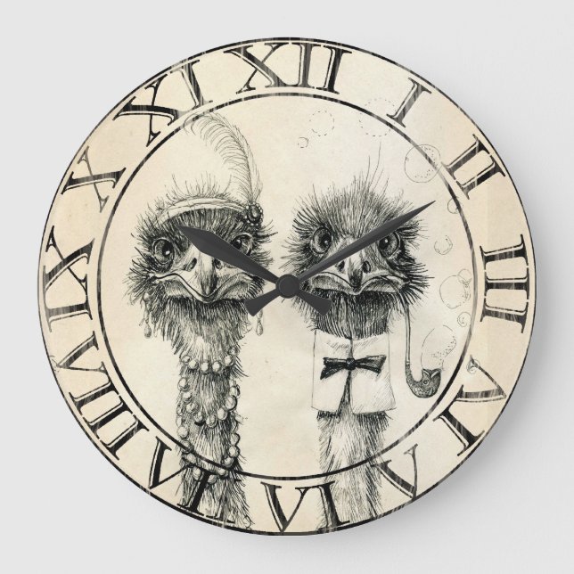 Herr und Frau Ostrich Große Wanduhr (Vorderseite)
