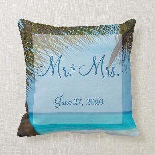 Herr und Frau Palm Trees on Beach Wedding Pillows Kissen