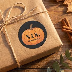 Herr und Frau Pumkin Halloween-Hochzeit Runder Aufkleber