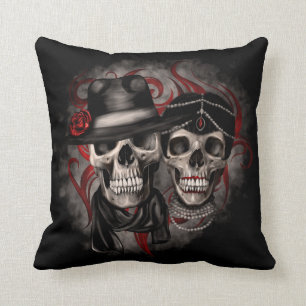 Herr und Frau Retro Skull Couple Kissen