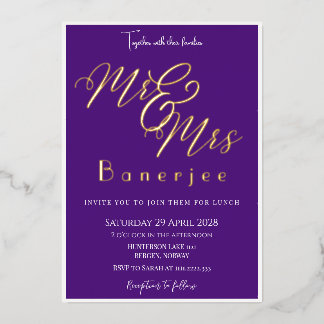 Herr und Frau Royal Purple + Rand Folieneinladung