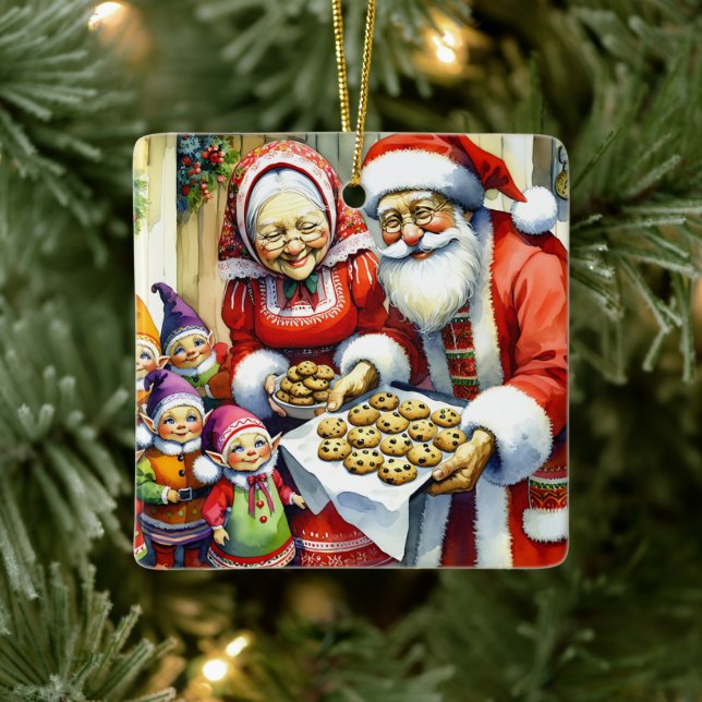 Herr und Frau Santa Claus, Cookie und Elfen Weihna Keramikornament (Baum)