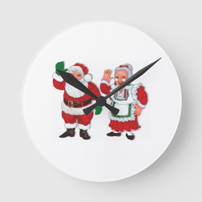 "HERR UND FRAU SANTA CLAUS" KLICKEN RUNDE WANDUHR (Vorderseite)