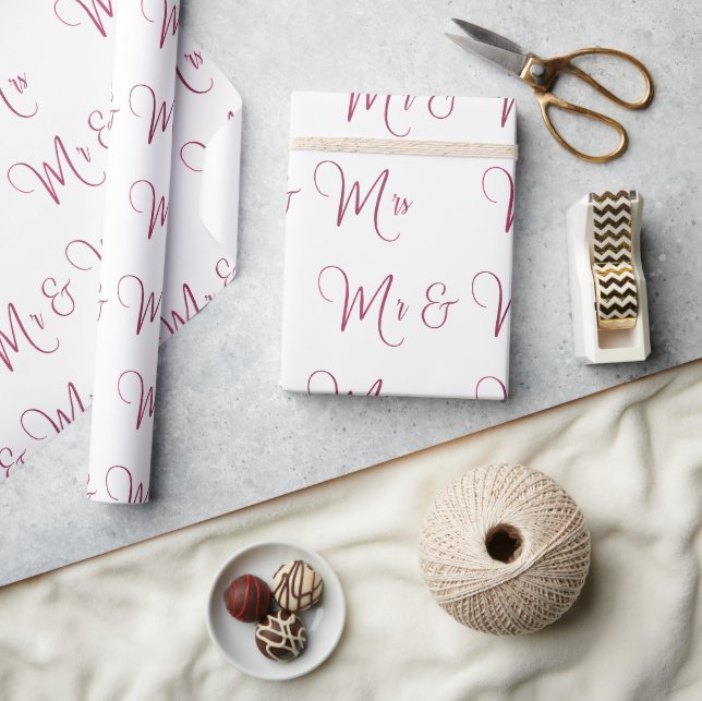 Herr und Frau Script Burgund Geschenkpapier (Kunsthandwerk)