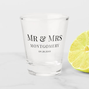 Herr und Frau Simple Classic Elegant Hochzeit Schnapsglas