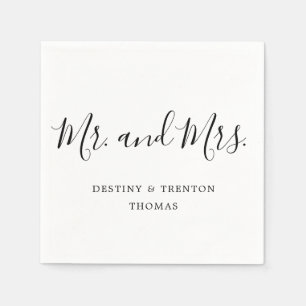 Herr und Frau Simple Elegant Script Hochzeit Serviette