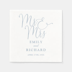 Herr und Frau Skript Elegant Dusty Blue Hochzeit Serviette
