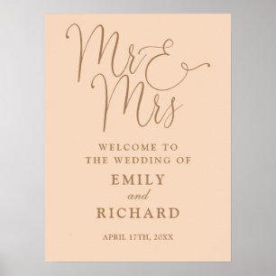 Herr und Frau Soft Peach Wedding Begrüßungszeichen Poster